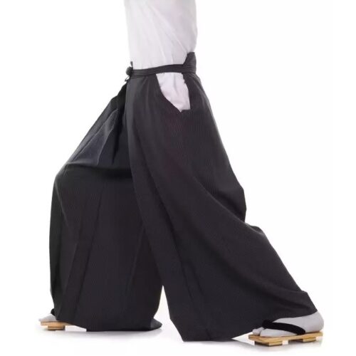 hakama kuro angezogen in schrittstellung