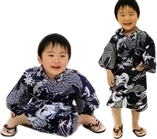 kinder happi matsu-take blau zwei jungen angekleidet