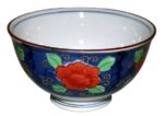 bowls 5er dentotekina fünfer blau mit rotem päonien und feinen ranken in gold von innen weiß mit umlaufender blauer liinie