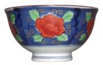 bowls 5er dentotekina fünfer blau mit rotem päonien und feinen ranken in gold von vorn