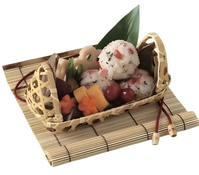 onigiri no su take schale mit verschiedenen kleinen snacks